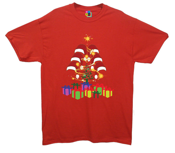 Christmas Presents, Santa Hats & Tree Printed T-Shirt - Mr Wings Emporium 