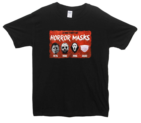 A History Of Horror Masks Printed T-Shirt - Mr Wings Emporium 